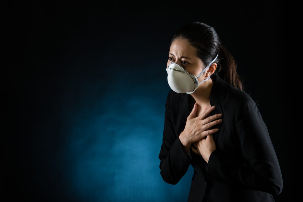 Sickness Woman Feel Unwell Wearing A Face Mask